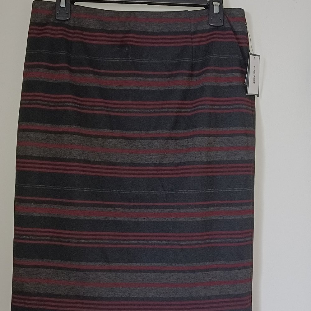 Nine West Stretch Striped Midi Skirt Sz US 6